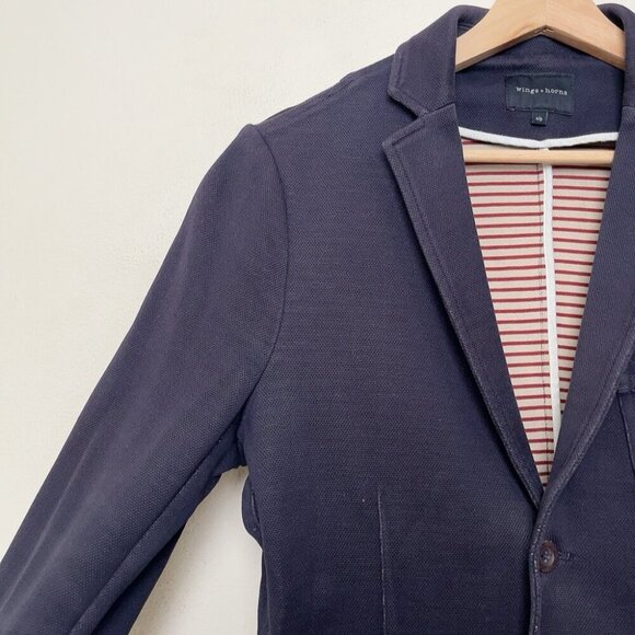 WINGS + HORNS Mens Small Navy Pique Cotton Utility Blazer - Picture 3 of 16